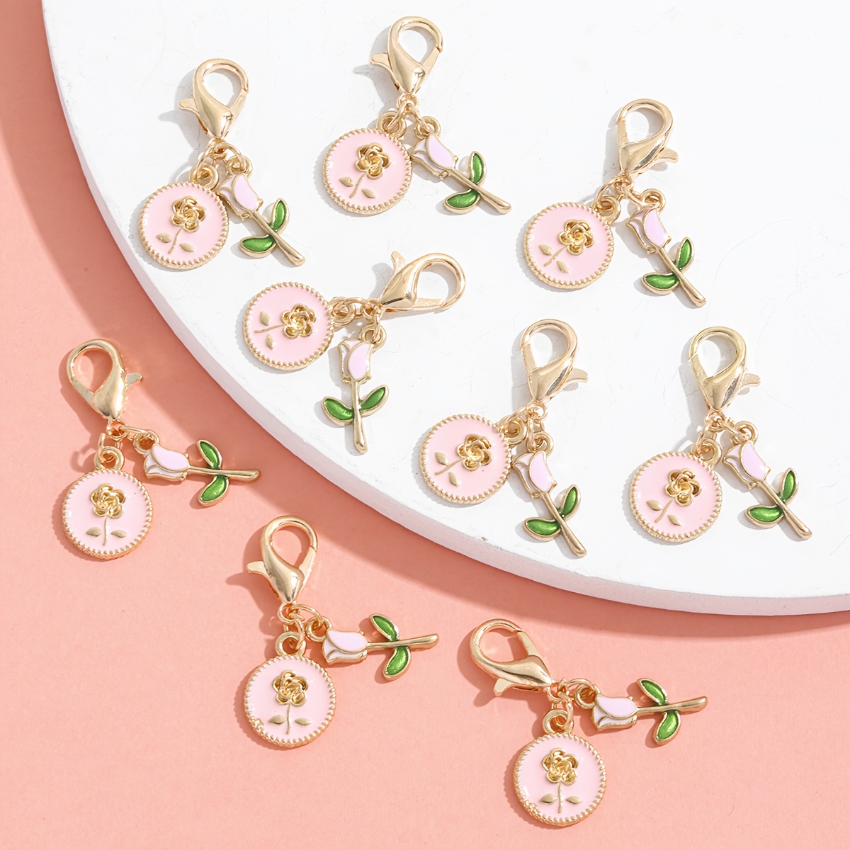 8pcs Small Alloy Flowers with Lobster Clasps for Craft Making